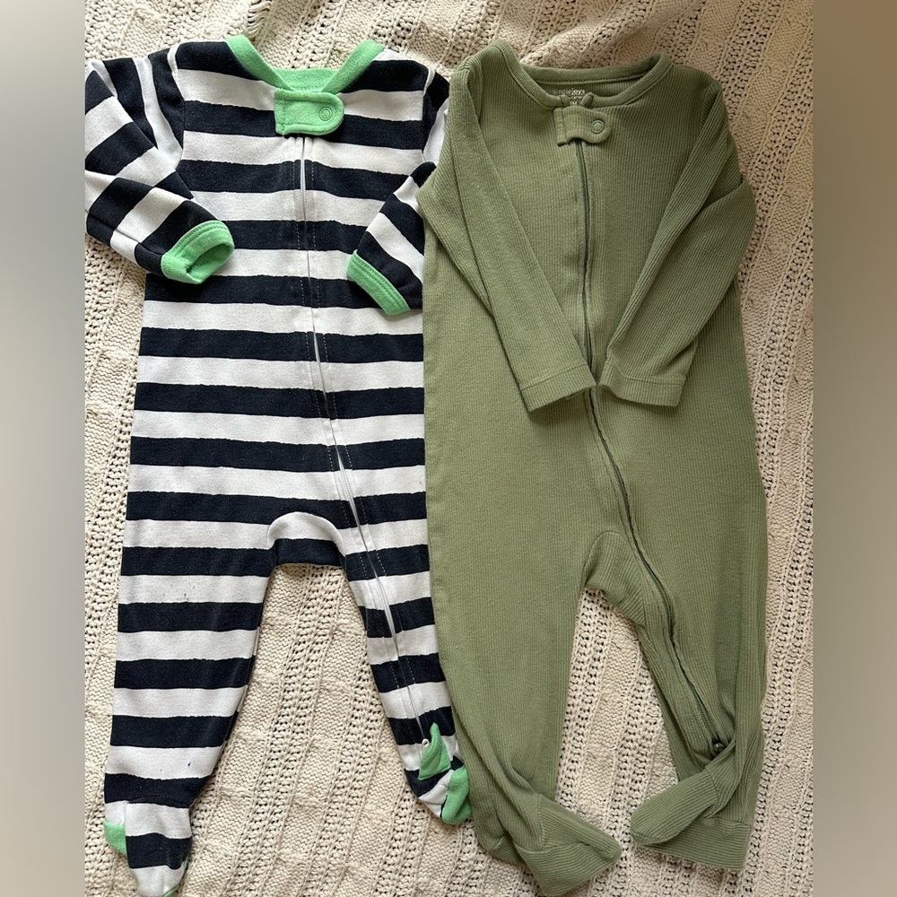 Falls Creek Striped Navy & White Footie and Carters Olive Green Knit One-Piece